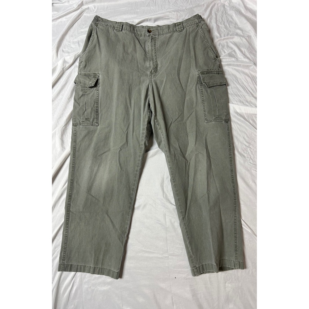 LL Bean Comfort Waist Cargo Pants Mens 40x30 Olive Green Canvas Cotton 191819